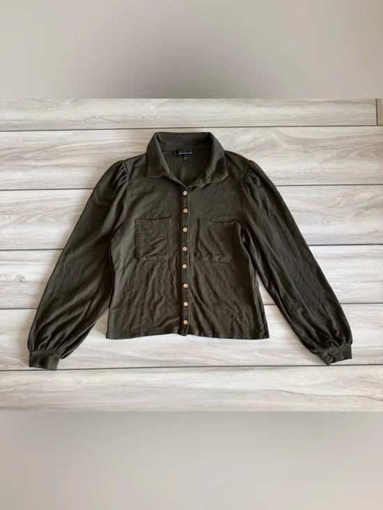 White House Black Market Button Up with Top Gold Buttons Green Medium EUC - Picture 1 of 6